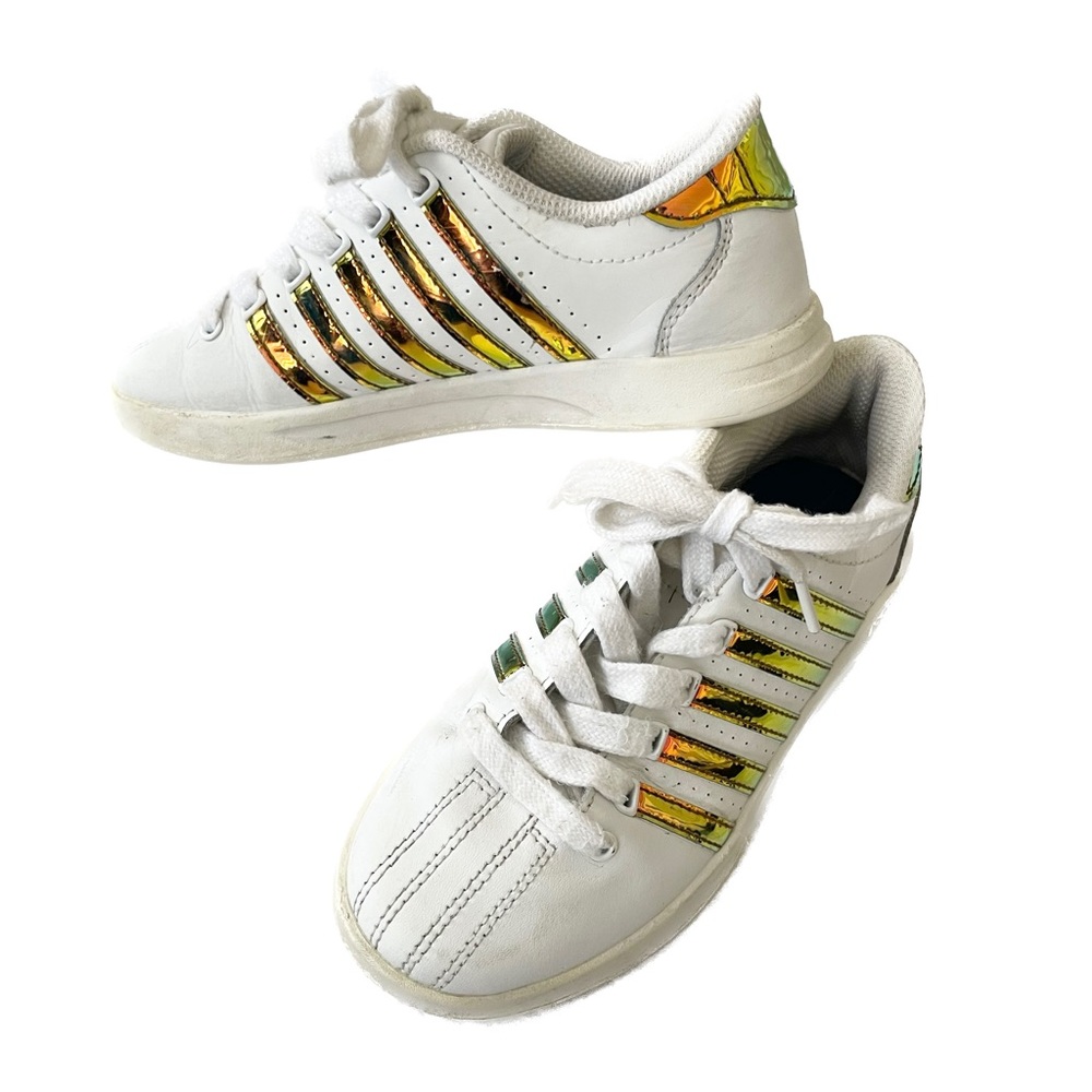 K-Swiss hologram accent white leather sneakers size 2